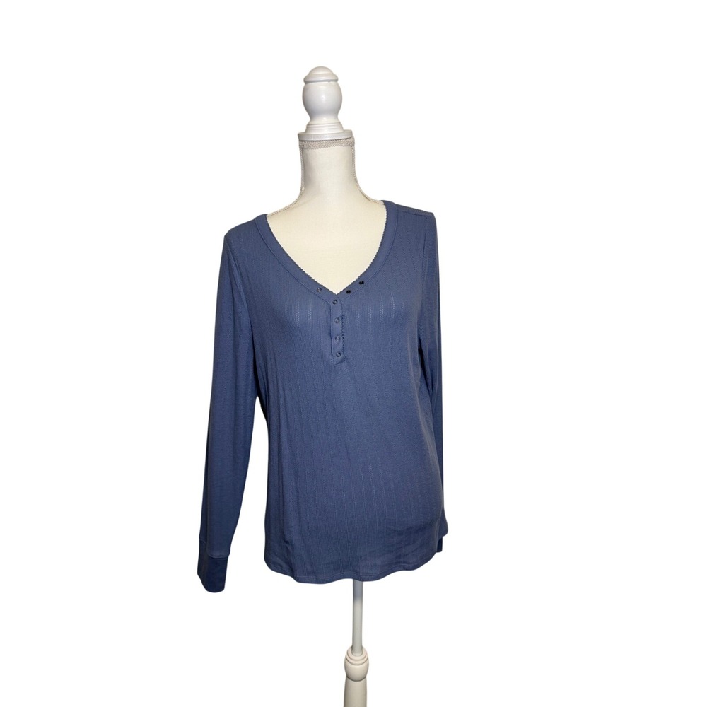 Lucky Brand Women's Blue V-Neck Long Sleeve Shirt Size XXL